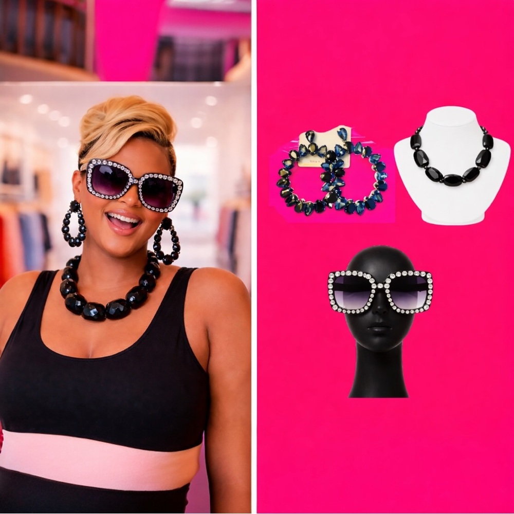 torrid Black Rhinestone Oversized Sunglasses